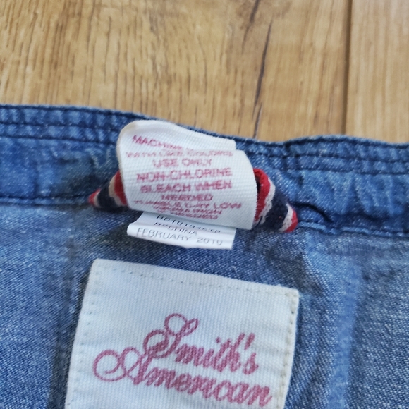 VTG Smith's American Sz M Peasant Tunic Blue Boho Hippie Blouse Denim Silk Jeans - Picture 6 of 8